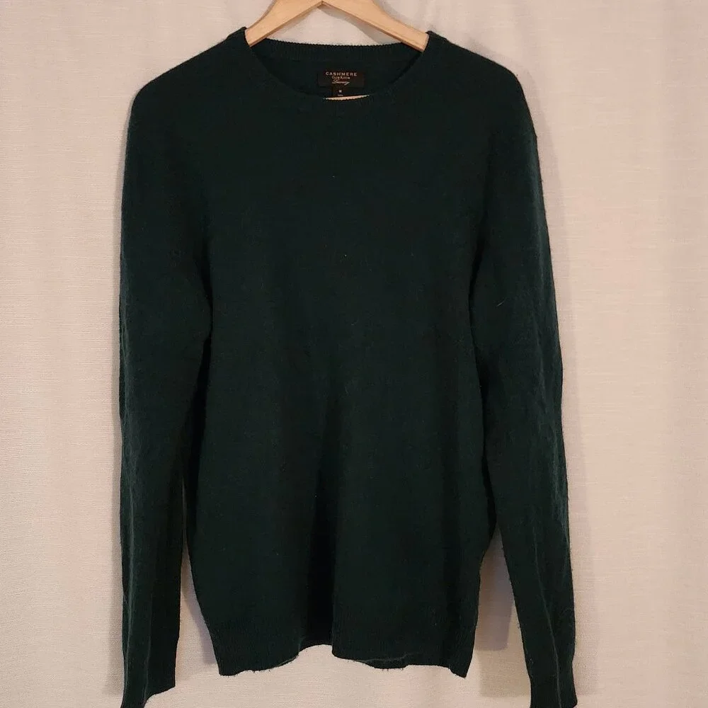 Men’s 100% Cashmere Sweater by Club Room Lux Size Medium Pine Forest Dark Green - Picture 3 of 5